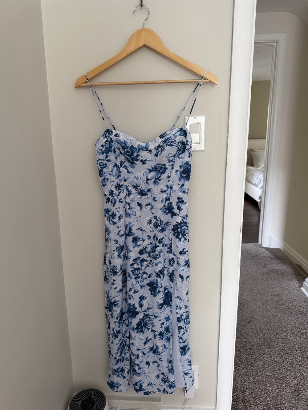 Abercrombie & Fitch White and Blue Floral Midi Slip Dress